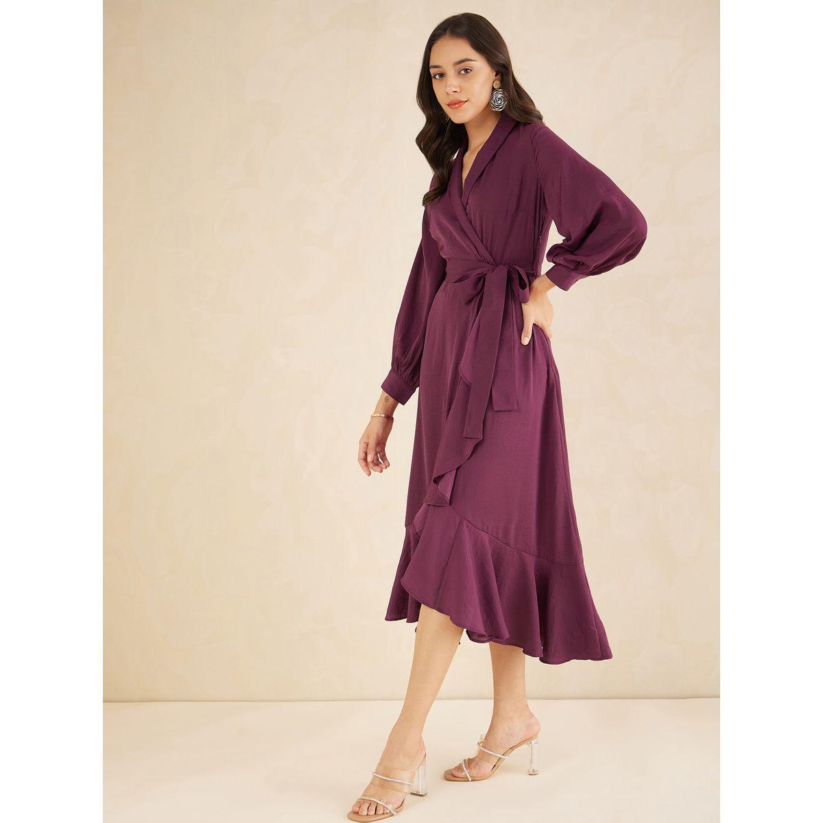Femmella Shawl Collar Belted Wrap Midi Dress-women-clothing-dresses-image-2