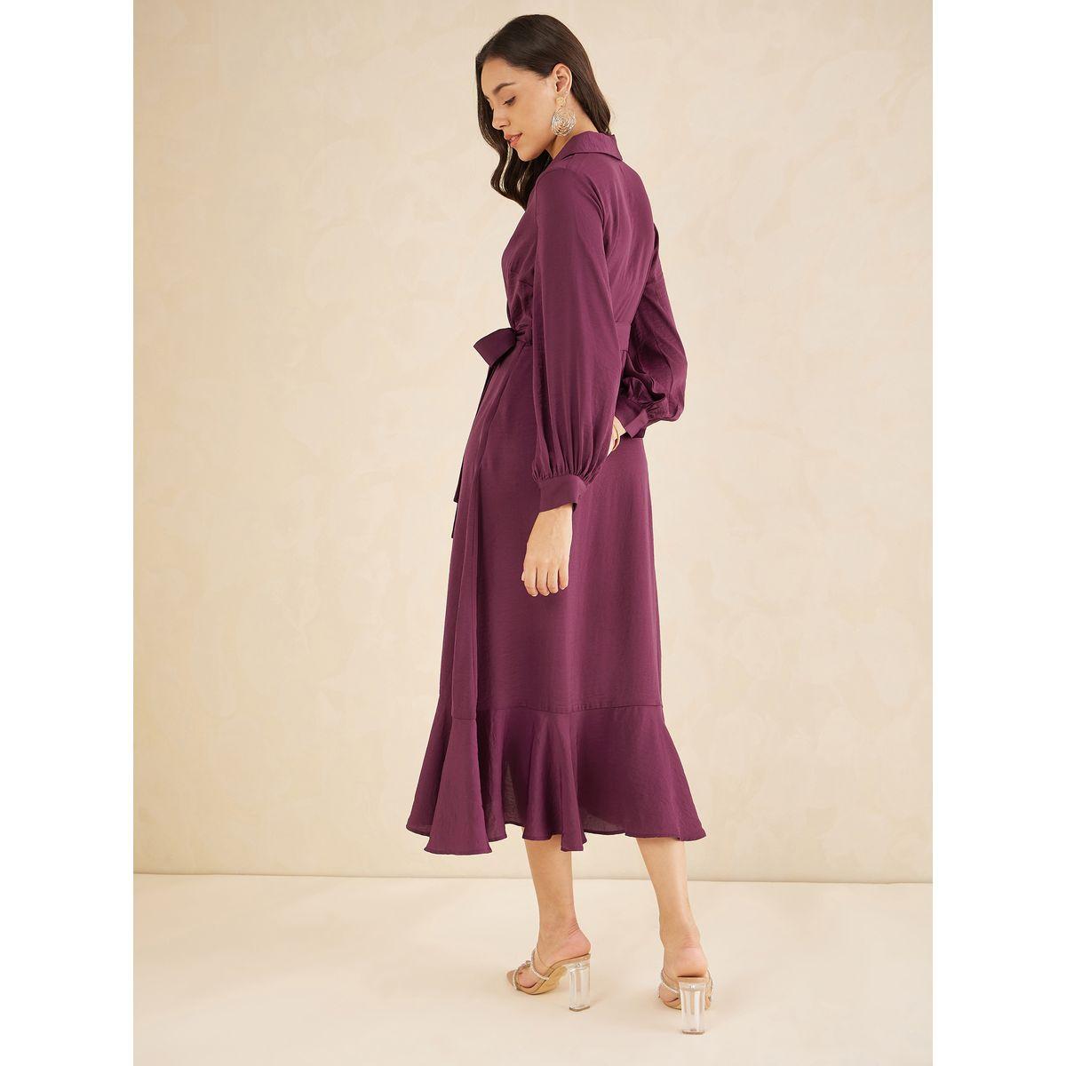 Femmella Shawl Collar Belted Wrap Midi Dress-women-clothing-dresses-image-3