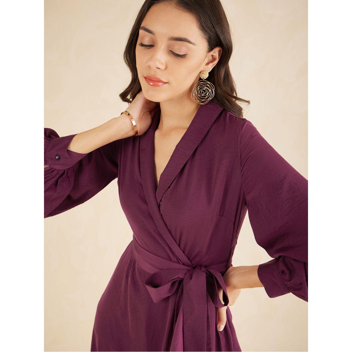 Femmella Shawl Collar Belted Wrap Midi Dress-women-clothing-dresses-image-4