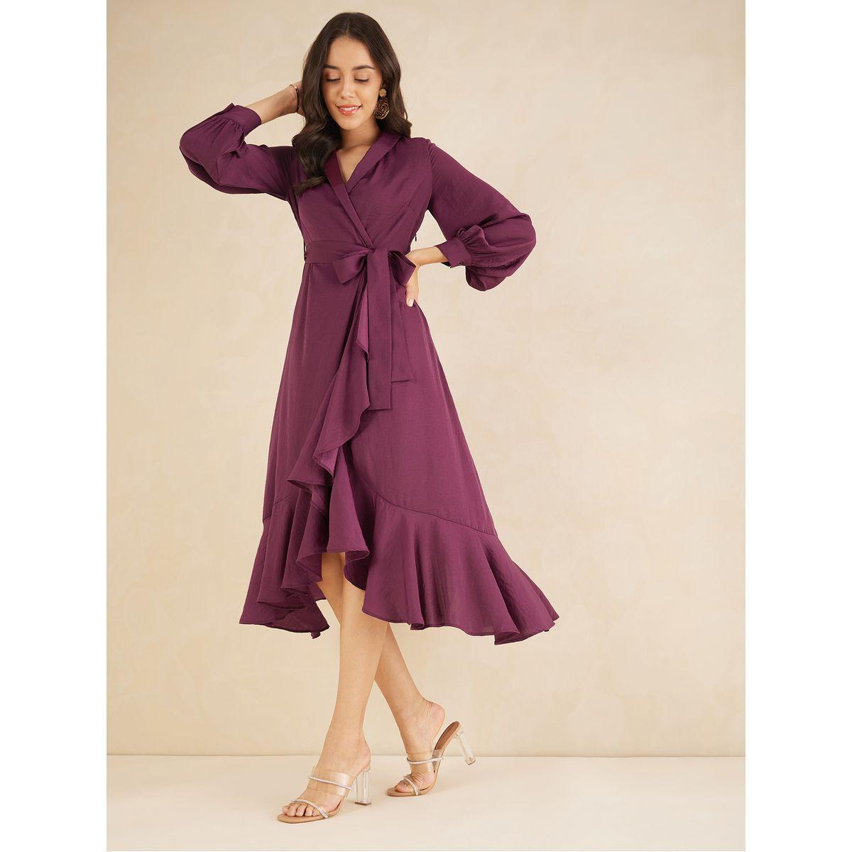 Femmella Shawl Collar Belted Wrap Midi Dress-women-clothing-dresses-image-5