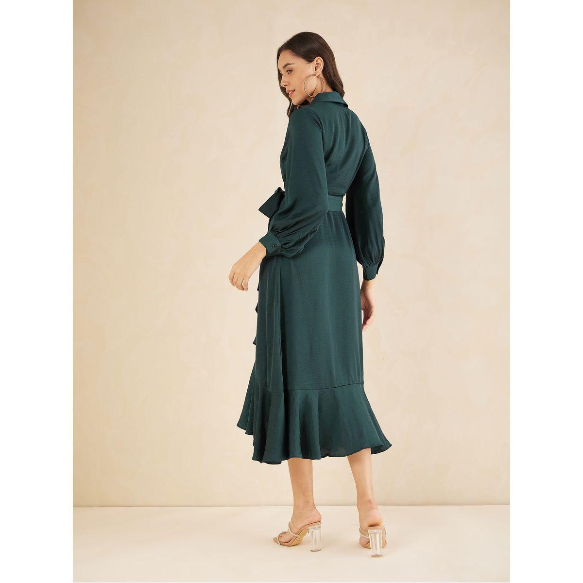 فستان ميدي بنمط لف وياقة شال-women-clothing-dresses-image-3