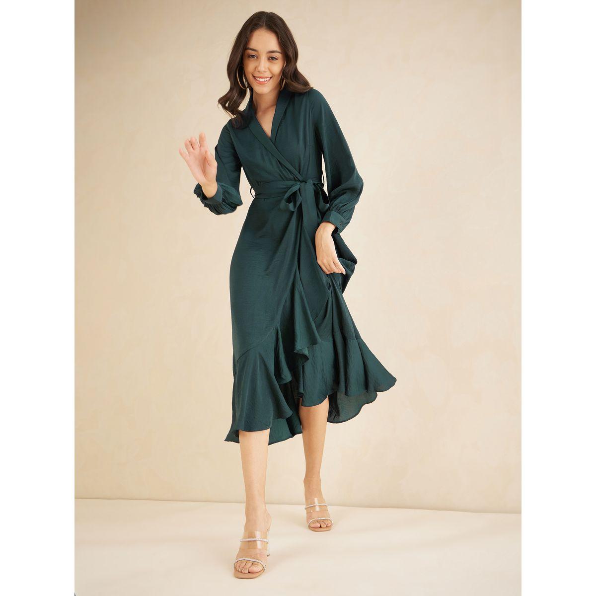 فستان ميدي بنمط لف وياقة شال-women-clothing-dresses-image-5