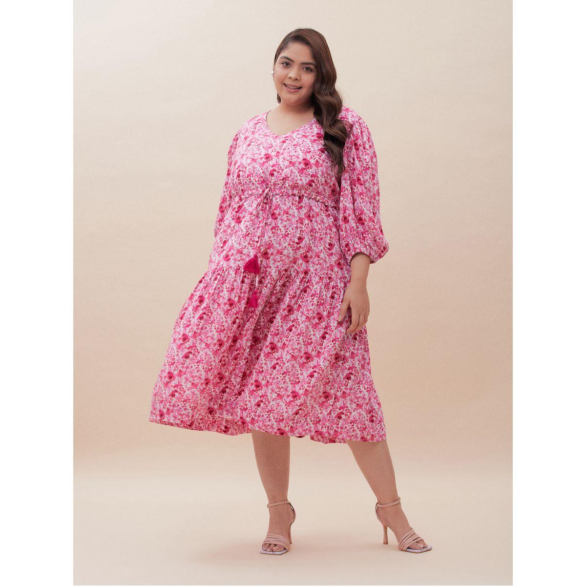 Femmella X Styli  Ditsy Floral Print Tiered Midi Dress-women-clothing-dresses-image-2