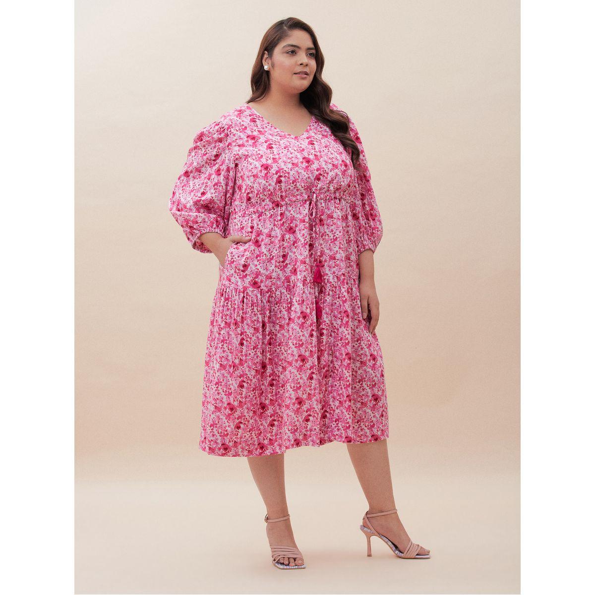 Femmella X Styli  Ditsy Floral Print Tiered Midi Dress-women-clothing-dresses-image-4