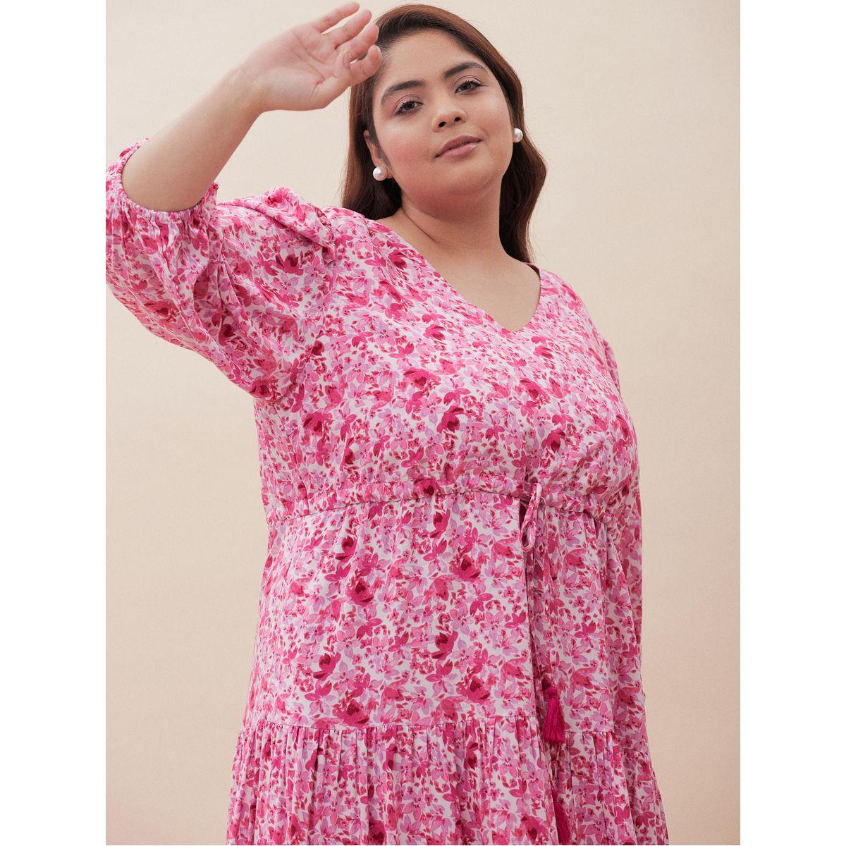 Femmella X Styli  Ditsy Floral Print Tiered Midi Dress-women-clothing-dresses-image-5