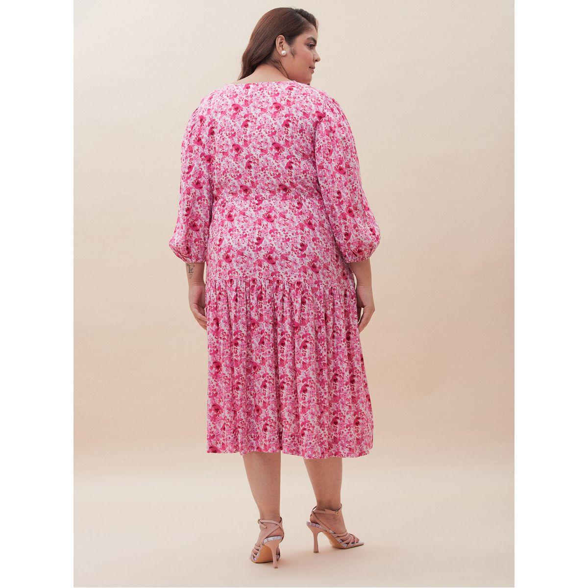Femmella X Styli  Ditsy Floral Print Tiered Midi Dress-women-clothing-dresses-image-6