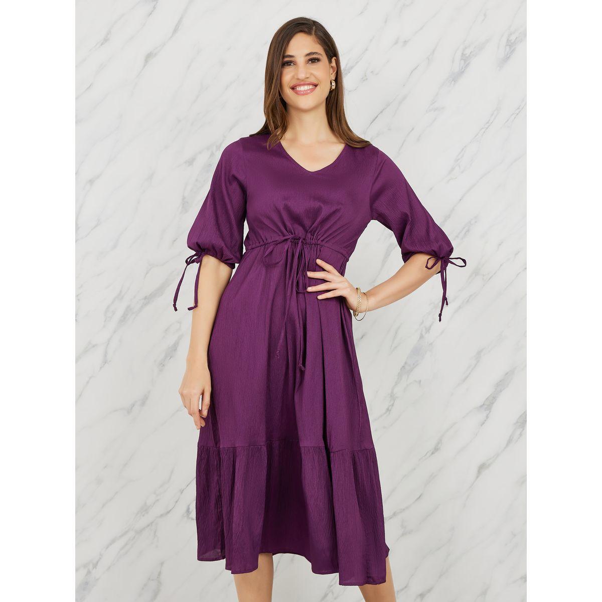 فستان ميدي بكسرات وخصر مطاطي-women-clothing-dresses-image-2