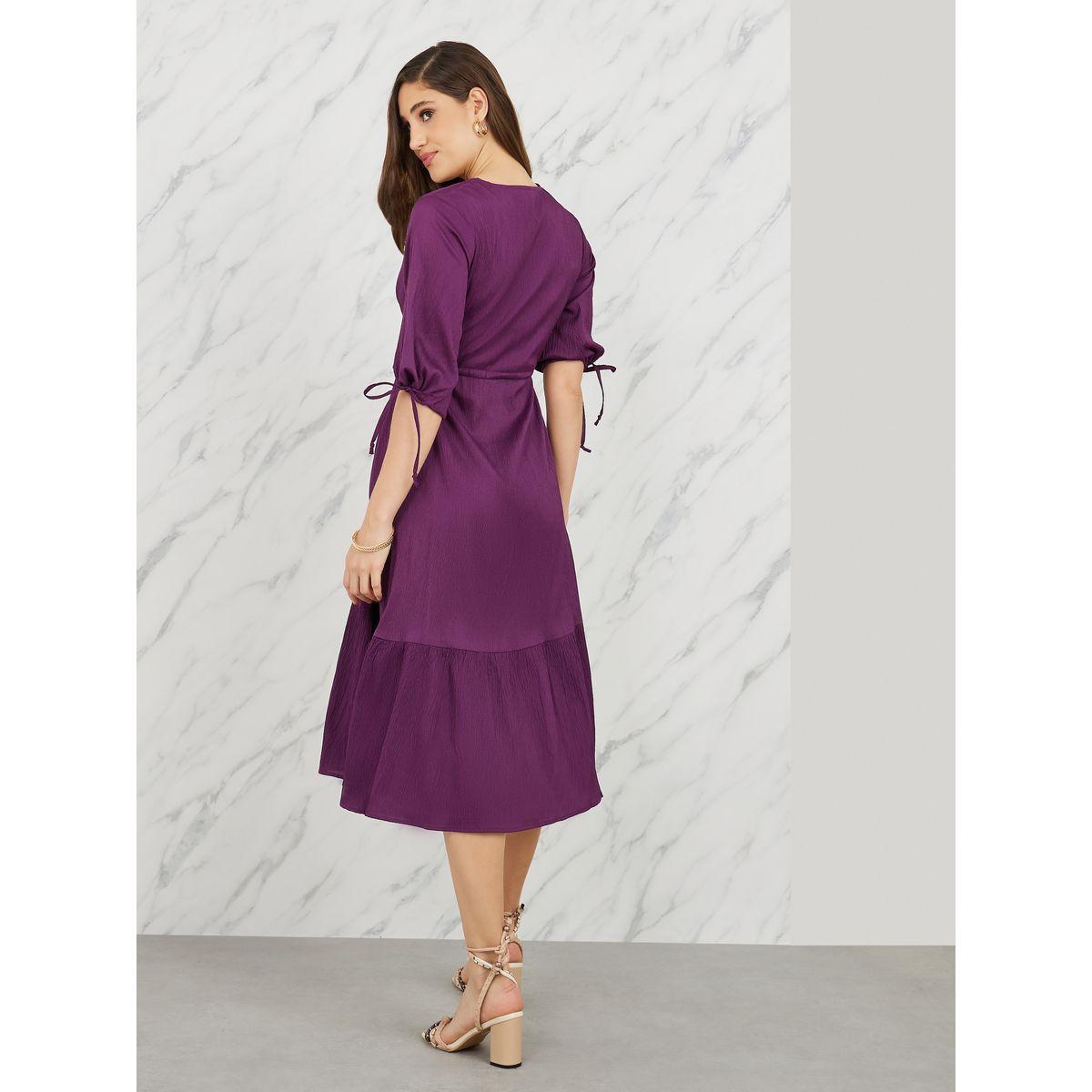 Styli Crepe Tie Up Sleeves Elasticated Waist Tiered Midi Dress-women-clothing-dresses-image-4