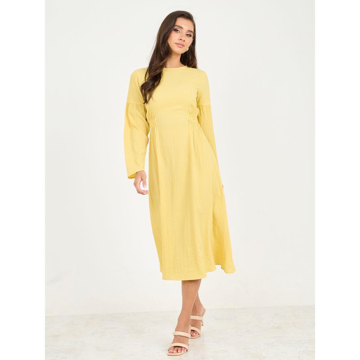 فستان ميدي بزمة وتفاصيل بارزة الملمس-women-clothing-dresses-image-1