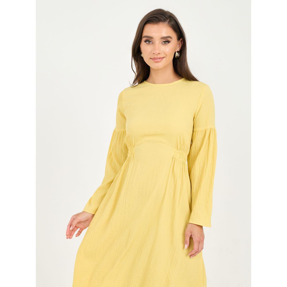 فستان ميدي بزمة وتفاصيل بارزة الملمس-women-clothing-dresses-image-2
