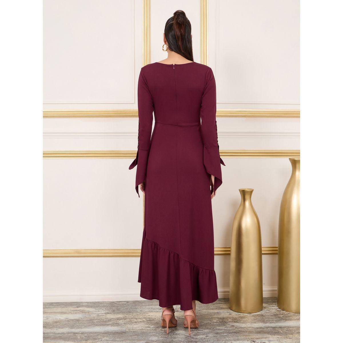 Styli Button Loop Detail Sleeves Ruffle Hem A-Line Maxi Dress-women-clothing-dresses-image-4
