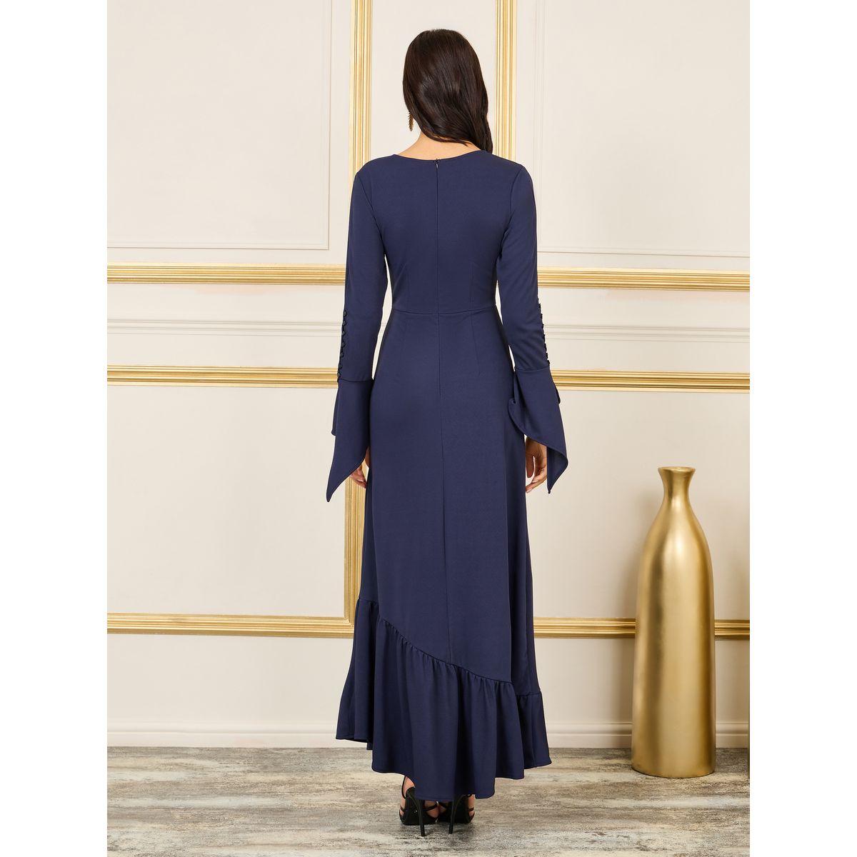 Styli Button Loop Detail Sleeves Ruffle Hem A-Line Maxi Dress-women-clothing-dresses-image-4