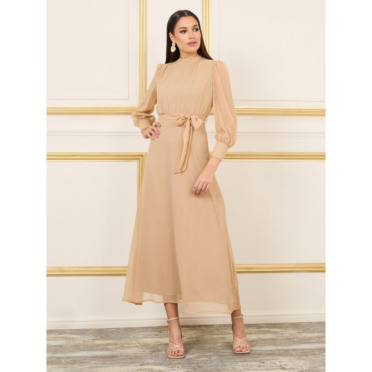 Styli Solid High Neck A-Line Maxi Dress-women-clothing-dresses-image-1