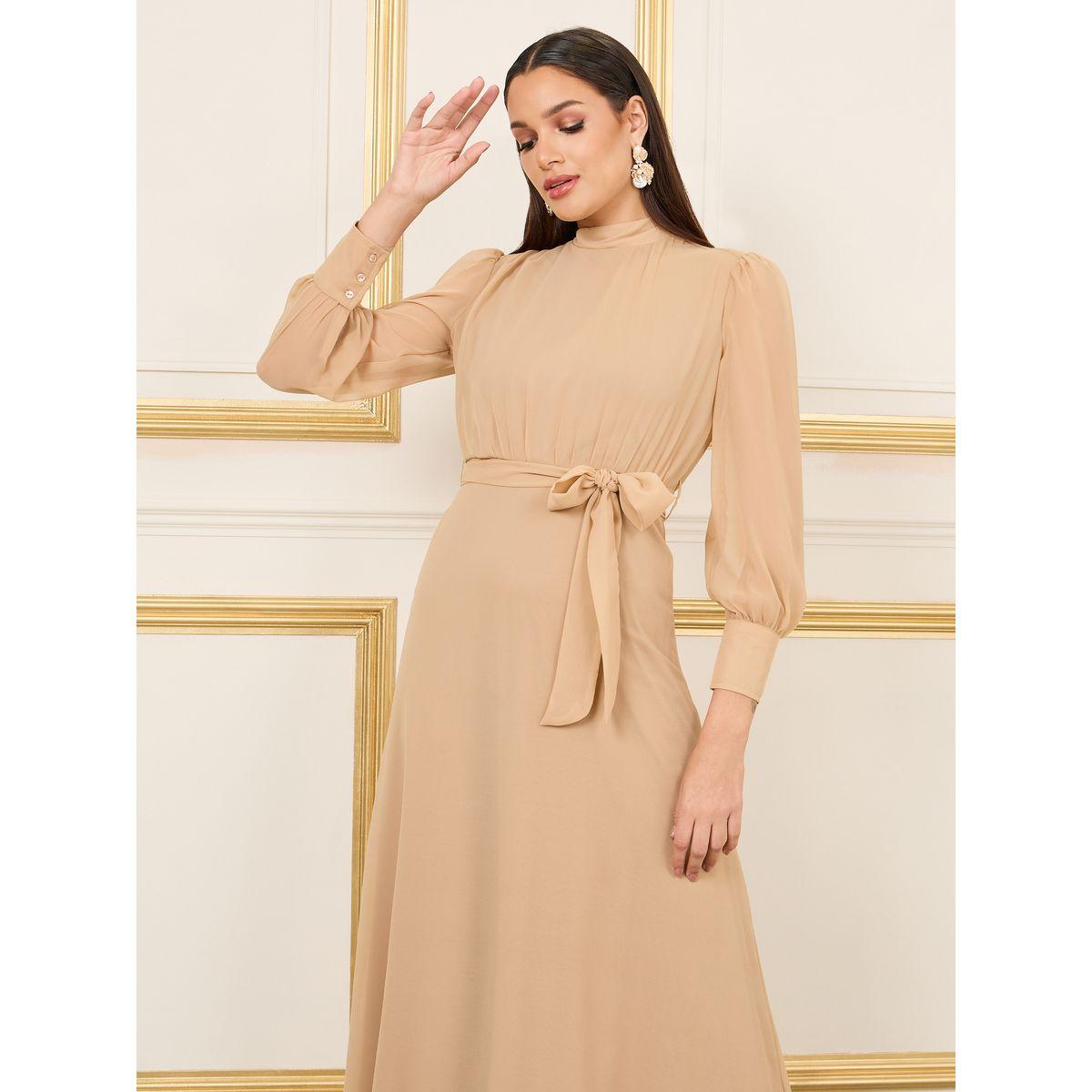 Styli Solid High Neck A-Line Maxi Dress-women-clothing-dresses-image-2