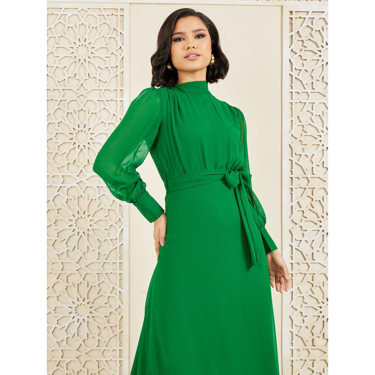 Styli Solid High Neck A-Line Maxi Dress-women-clothing-dresses-image-2