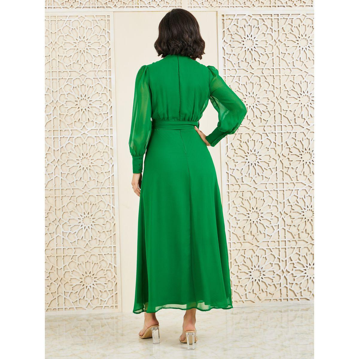Styli Solid High Neck A-Line Maxi Dress-women-clothing-dresses-image-4
