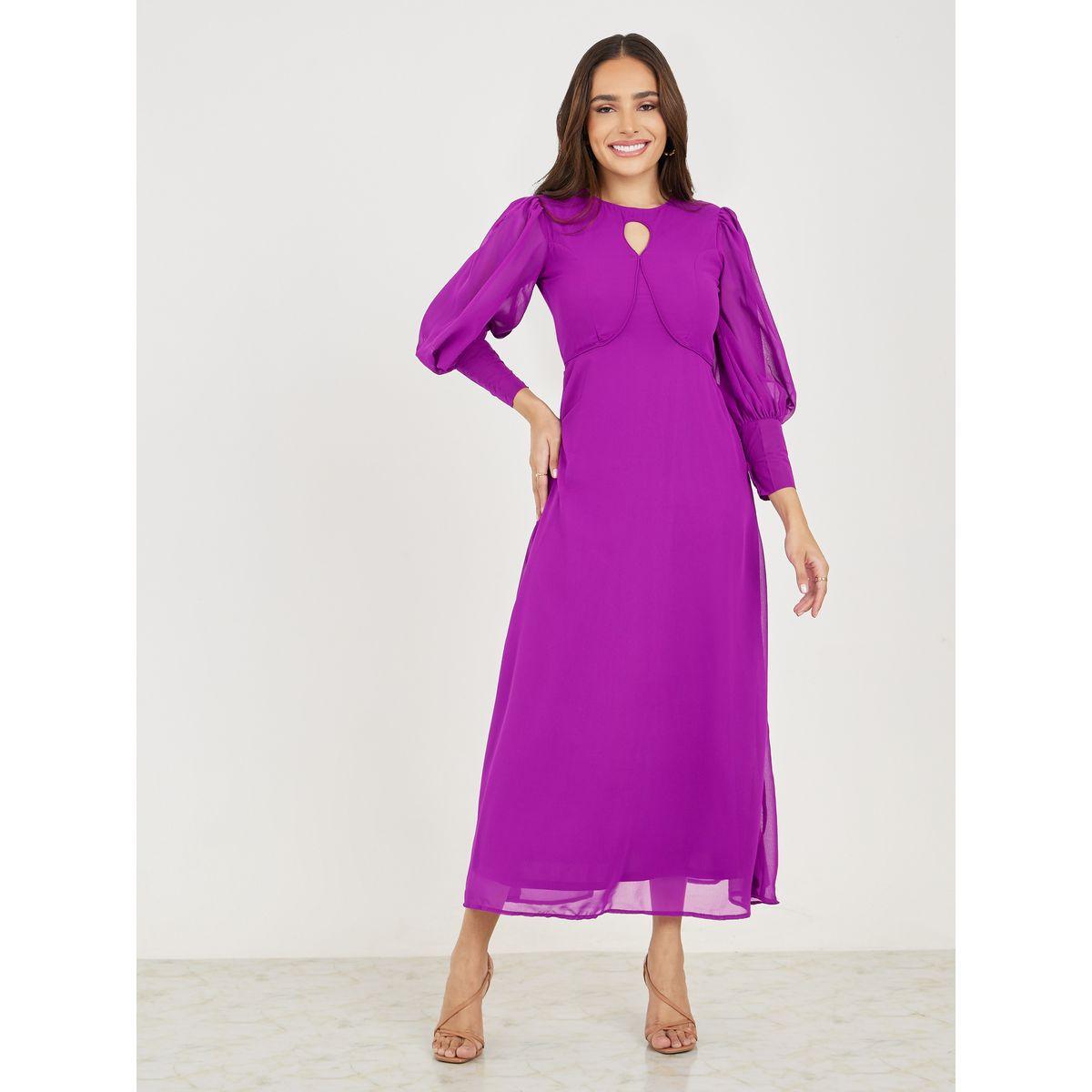 Styli Solid Keyhole Neck A-Line Maxi Dress-women-clothing-dresses-image-1