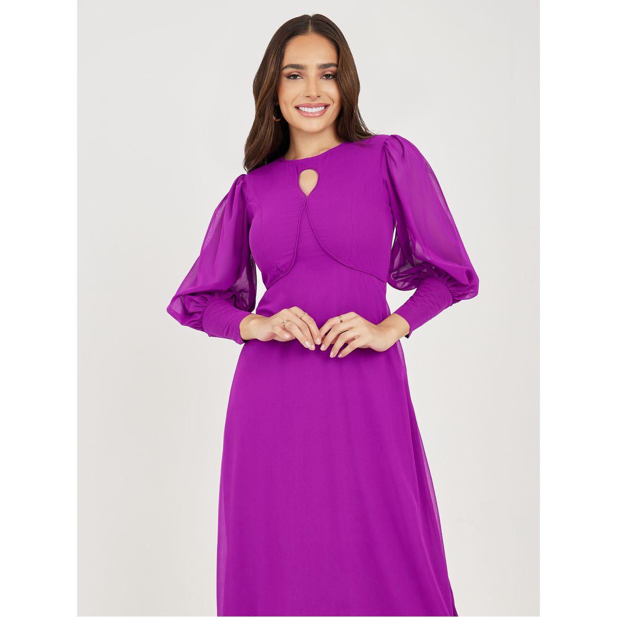 Styli Solid Keyhole Neck A-Line Maxi Dress-women-clothing-dresses-image-2
