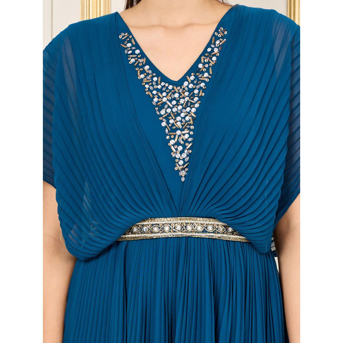 فستان طويل بكسرات وترتر واكمام كيب-women-clothing-dresses-image-3