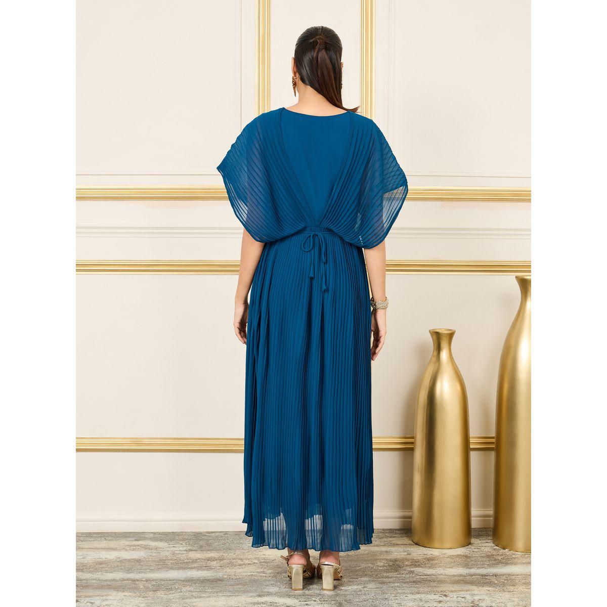 Styli Sequin Detail Pleated Cape Sleeves A-Line Maxi Dress-women-clothing-dresses-image-4