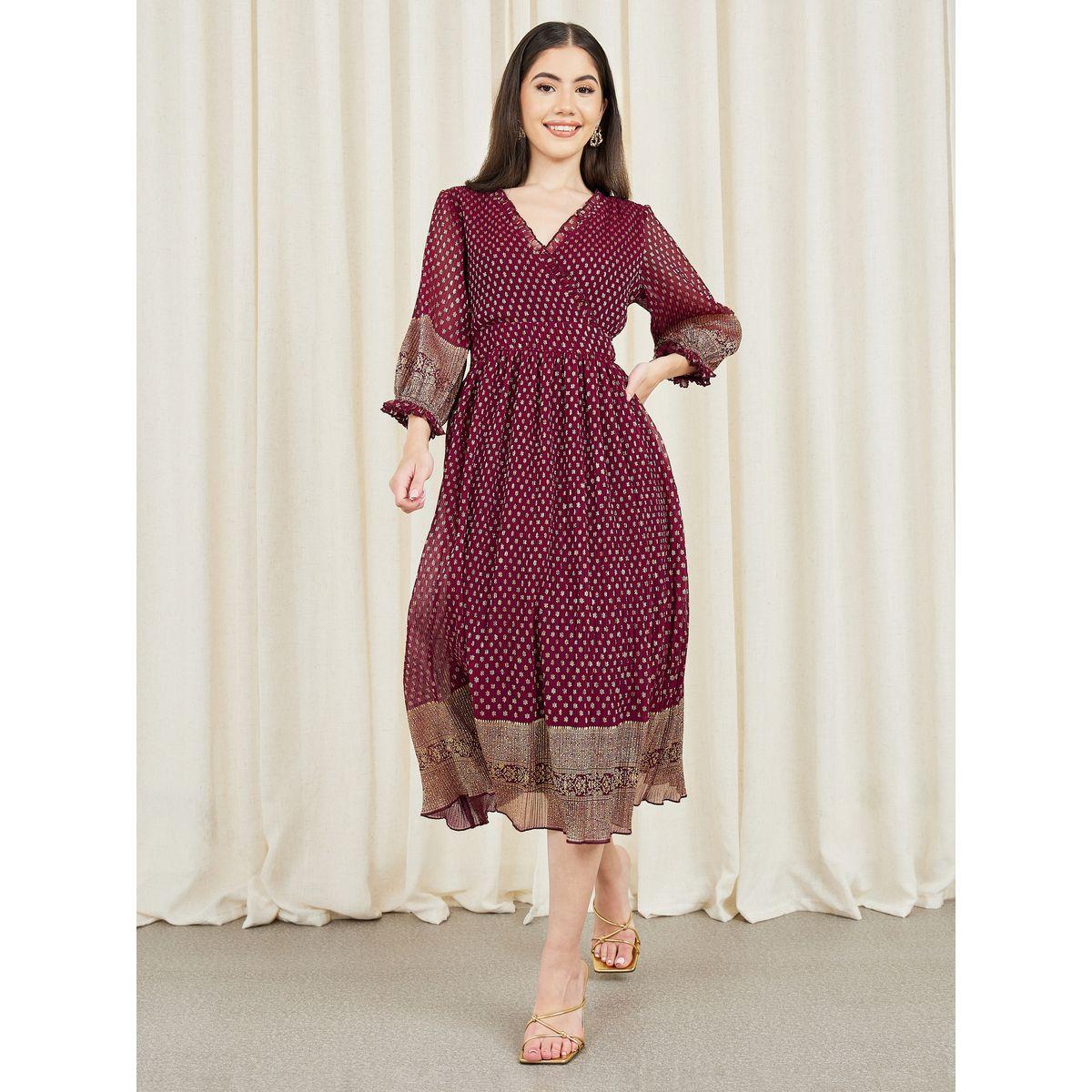 Styli AOP Pleated Ruffle Hem A-Line Midi Dress-women-clothing-dresses-image-1