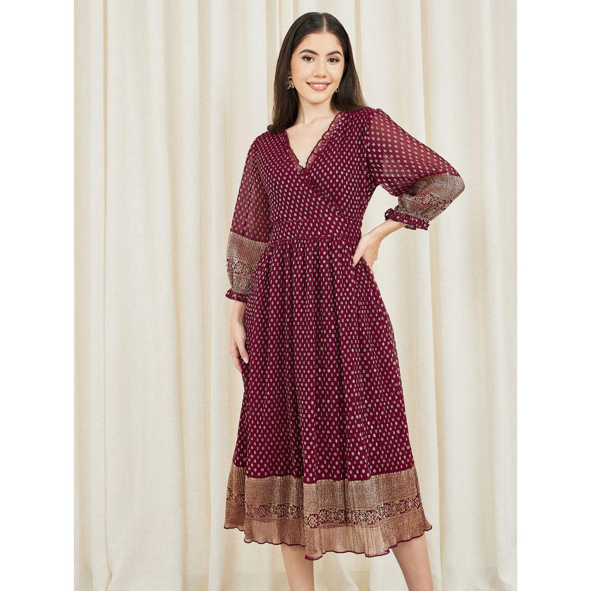 Styli AOP Pleated Ruffle Hem A-Line Midi Dress-women-clothing-dresses-image-2