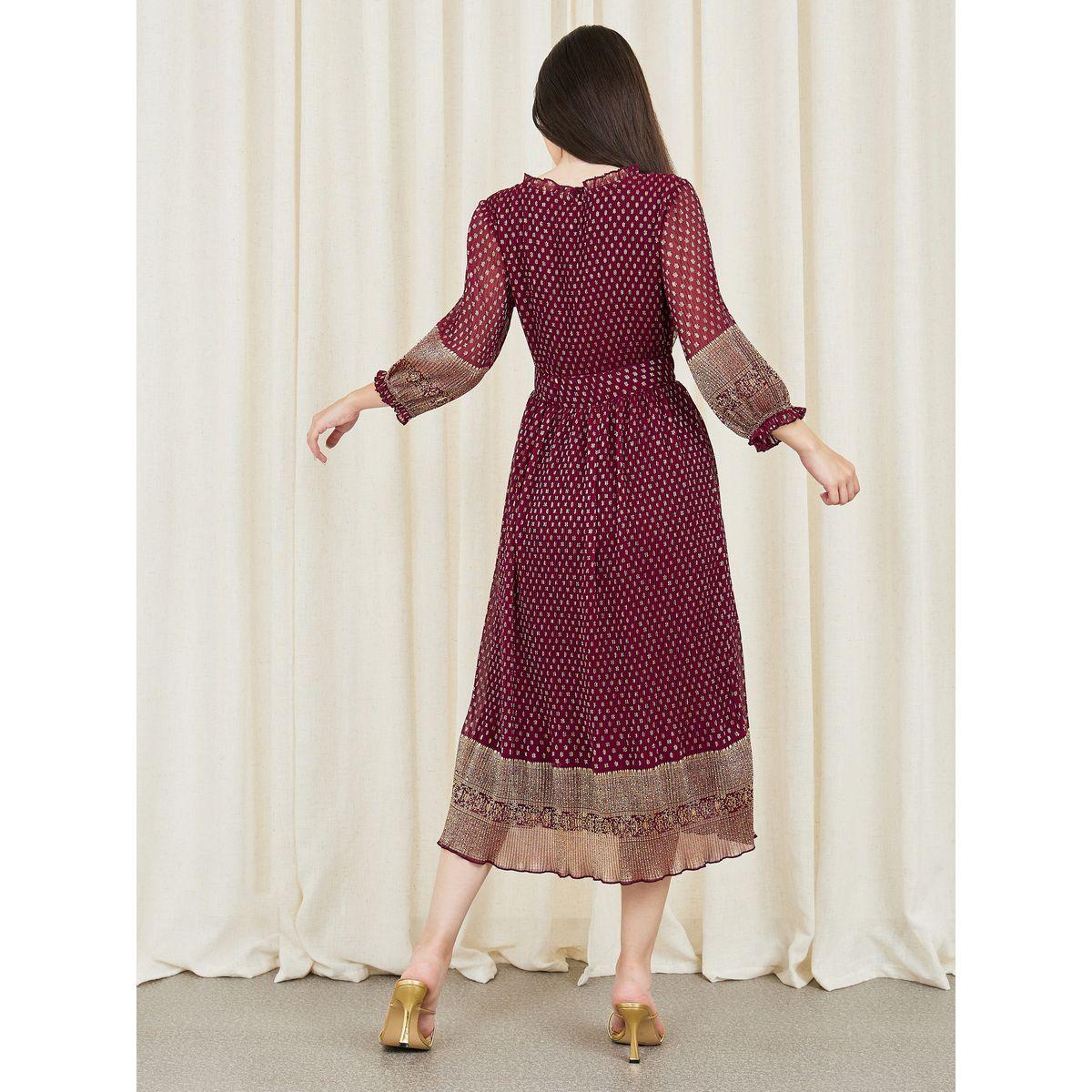 Styli AOP Pleated Ruffle Hem A-Line Midi Dress-women-clothing-dresses-image-4