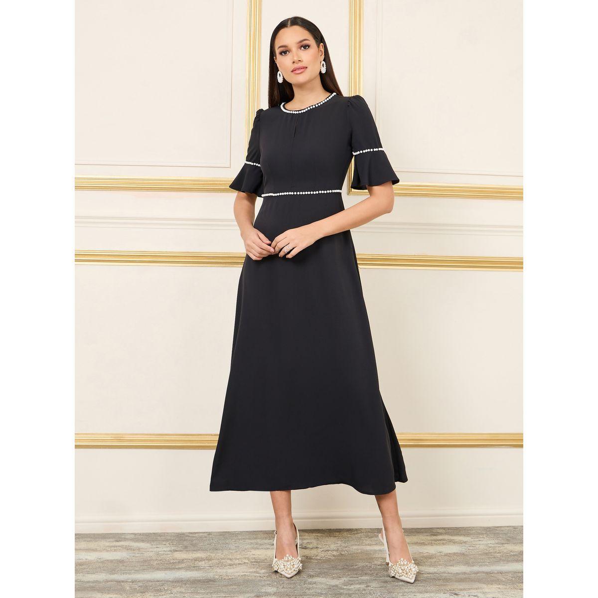 Styli Pearl Detail A-Line Maxi Dress-women-clothing-dresses-image-1