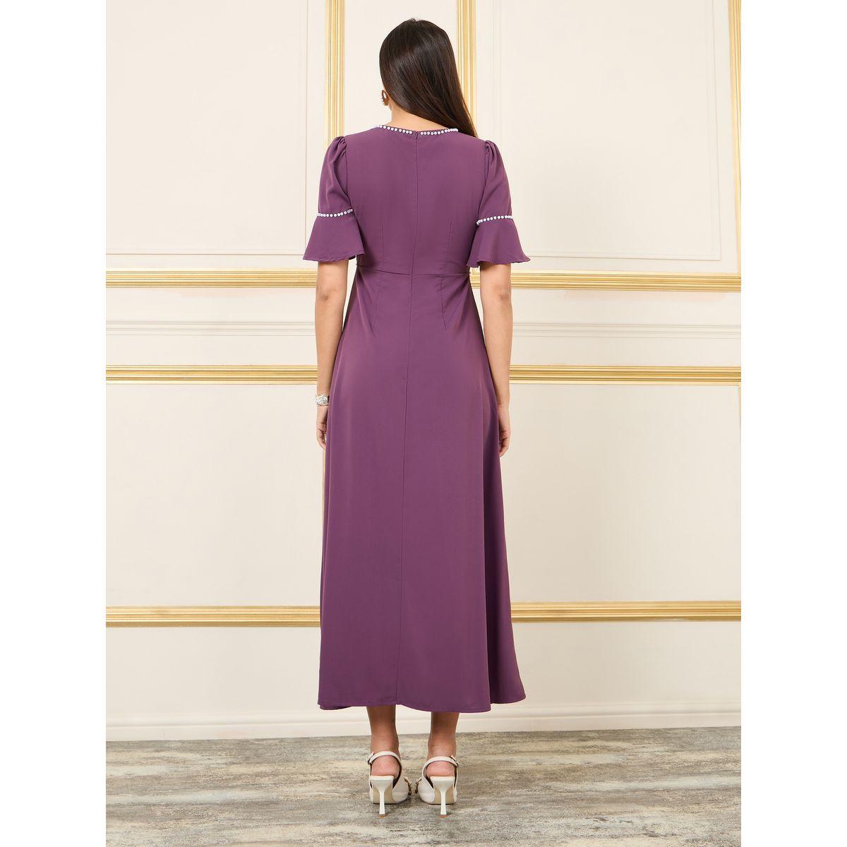 فستان طويل مزين بلؤلؤ مع اكمام قصيرة-women-clothing-dresses-image-4