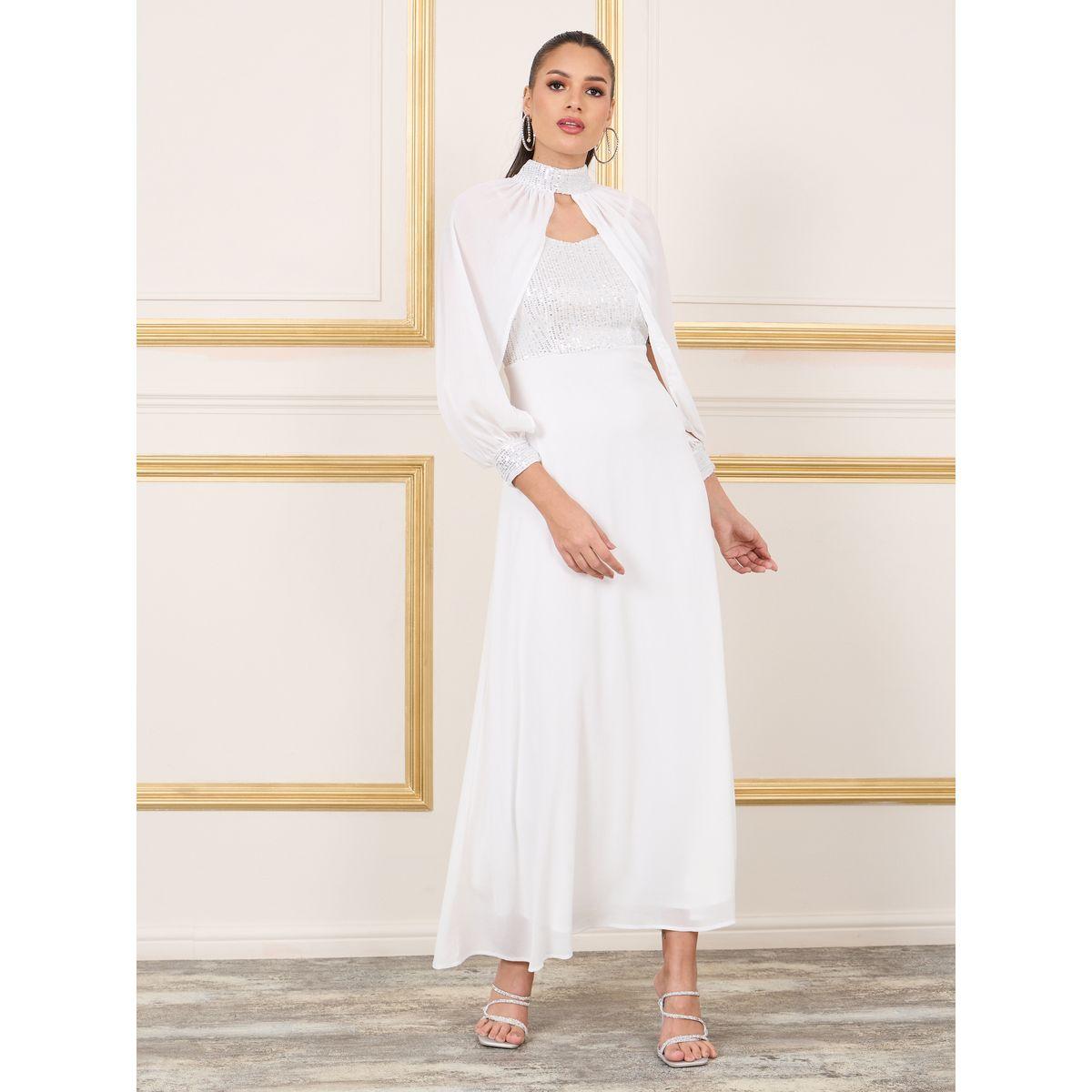 Styli Sequin Detail Strappy A-Line Dress with Removable Cape Sleeves-women-clothing-dresses-image-1