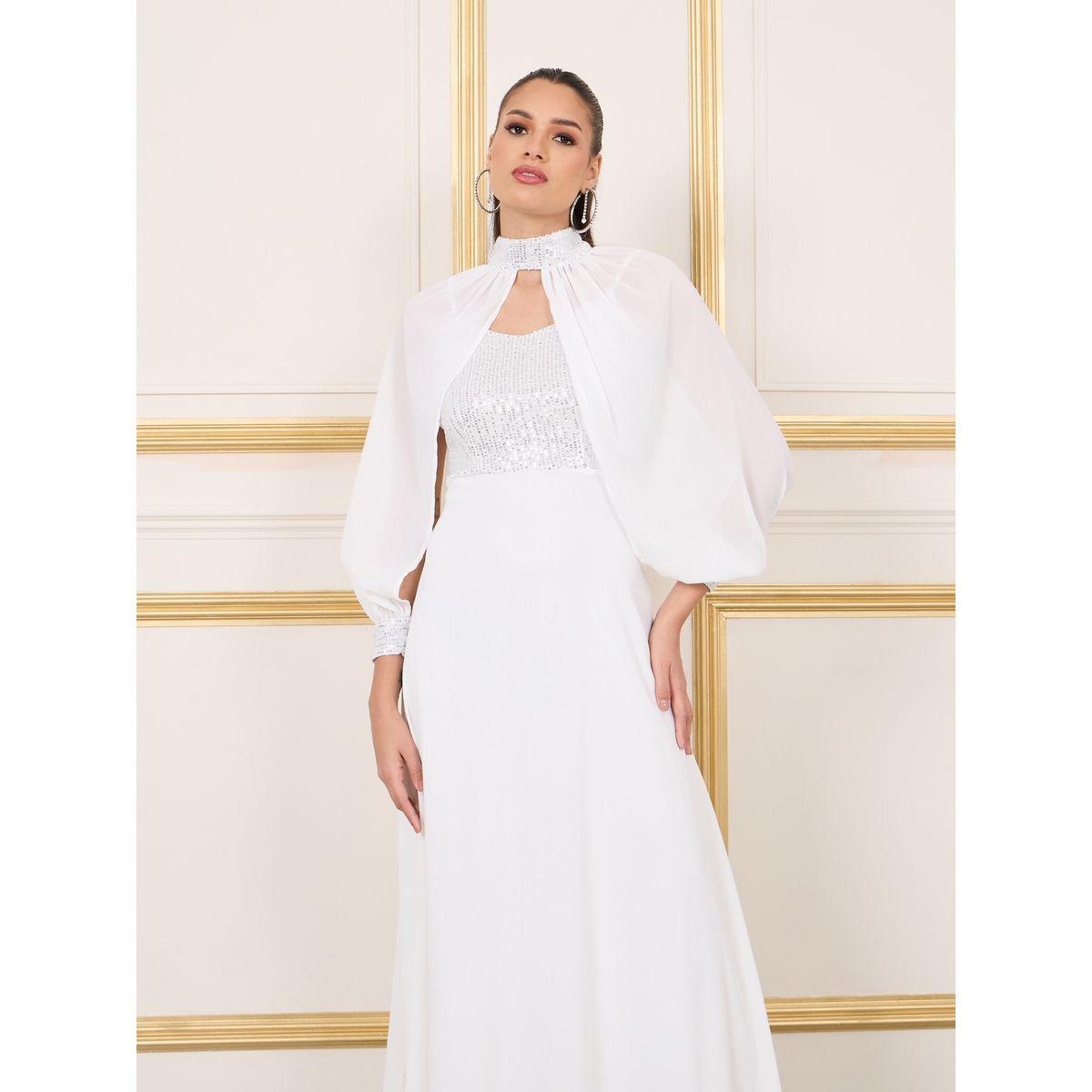 Styli Sequin Detail Strappy A-Line Dress with Removable Cape Sleeves-women-clothing-dresses-image-3