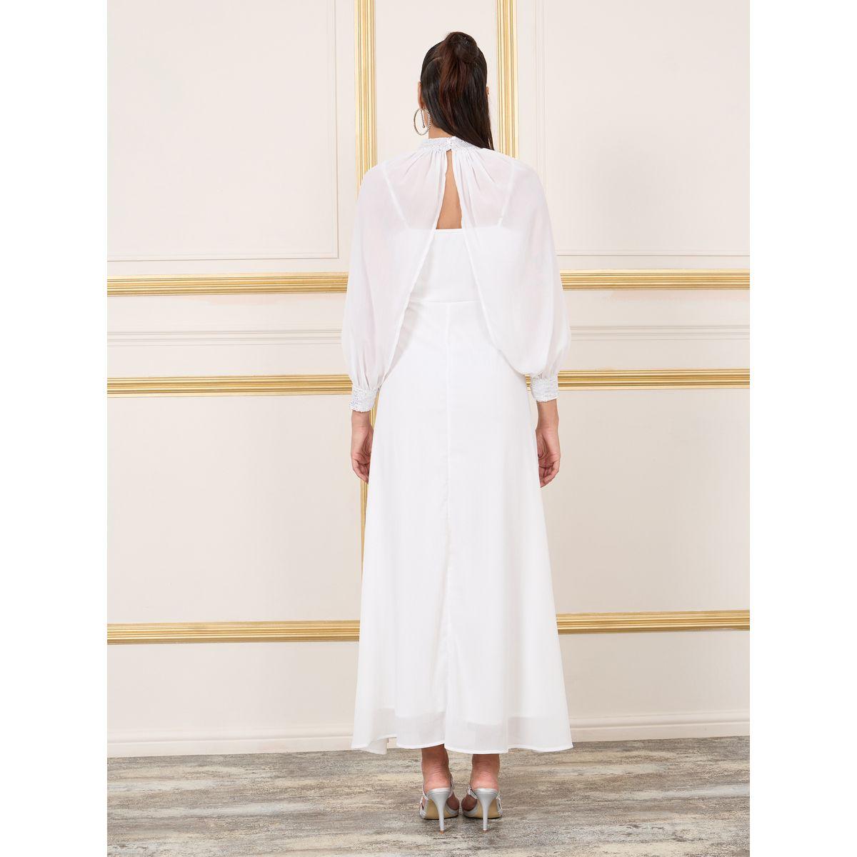 Styli Sequin Detail Strappy A-Line Dress with Removable Cape Sleeves-women-clothing-dresses-image-5