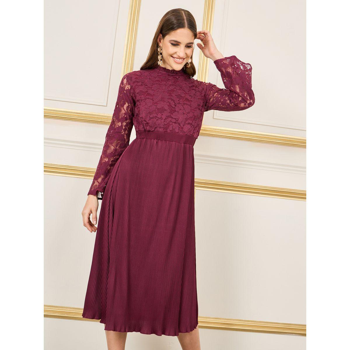 Styli Lace Detail Pleated Hem A-Line Midi Dress-women-clothing-dresses-image-1