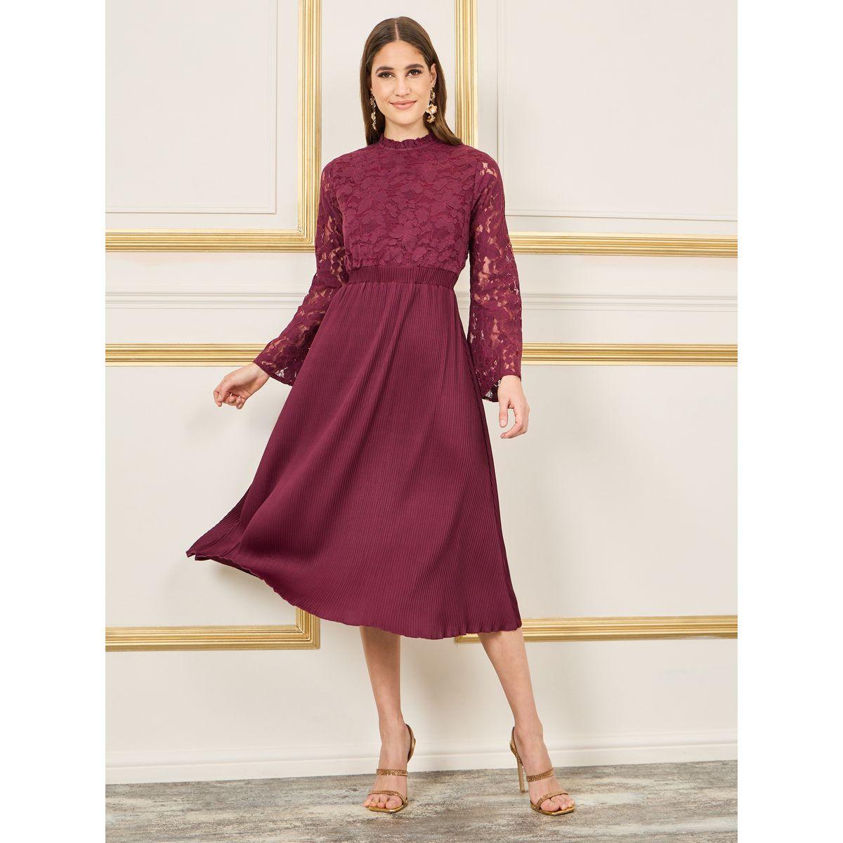 Styli Lace Detail Pleated Hem A-Line Midi Dress-women-clothing-dresses-image-2