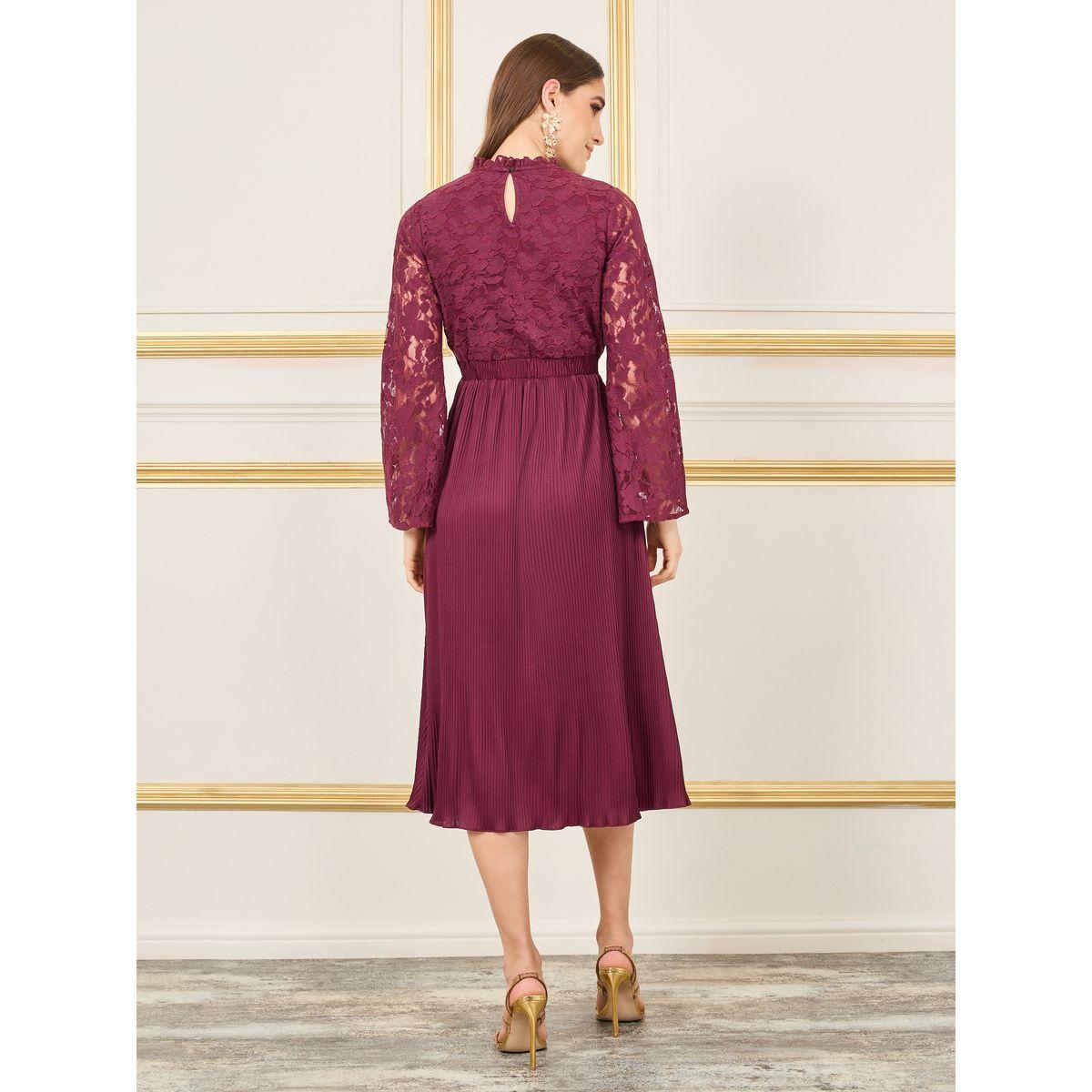 Styli Lace Detail Pleated Hem A-Line Midi Dress-women-clothing-dresses-image-4