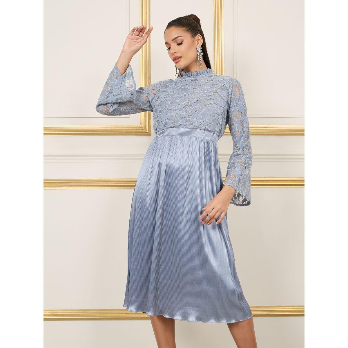 Styli Lace Detail Satin Pleated Hem A-Line Midi Dress-women-clothing-dresses-image-2