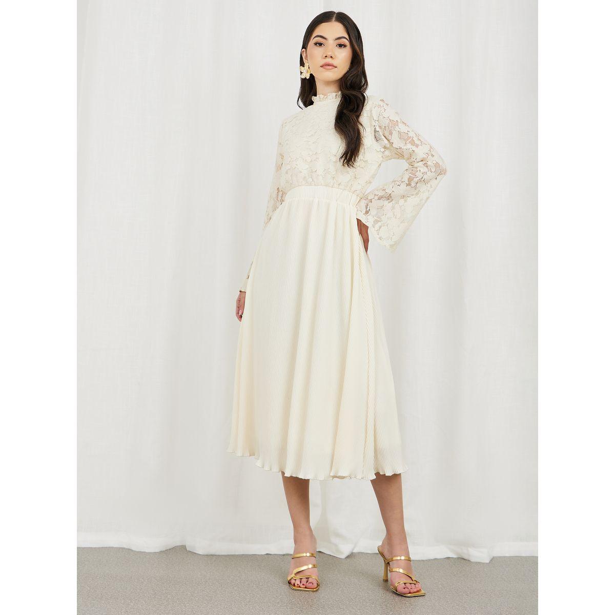 Styli Lace Detail Pleated Hem A-Line Midi Dress-women-clothing-dresses-image-1