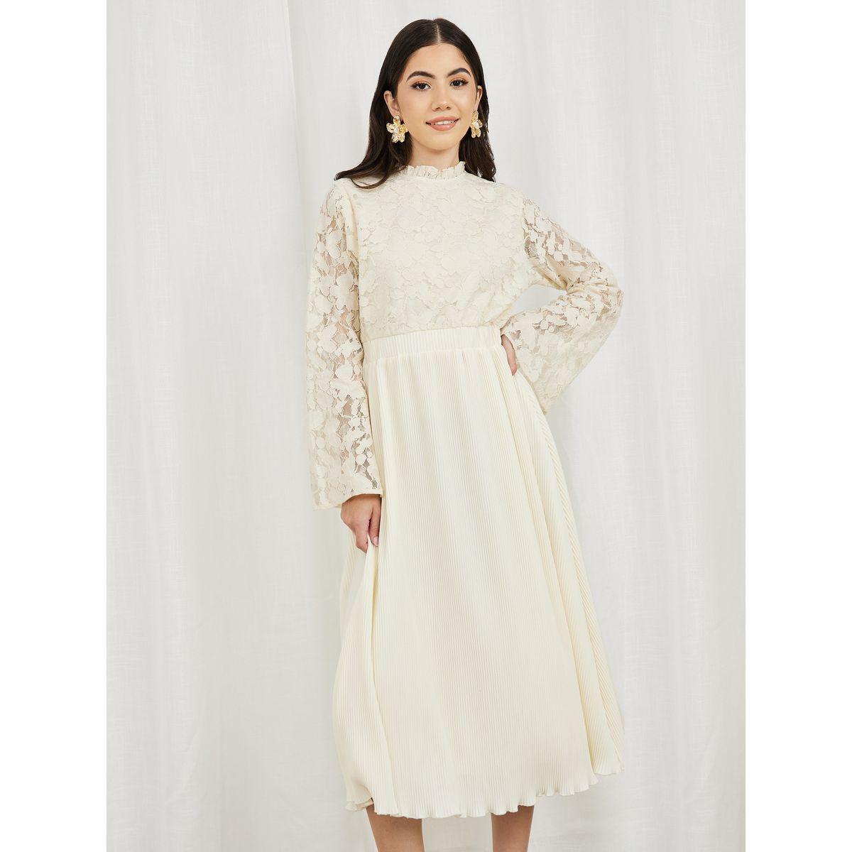 Styli Lace Detail Pleated Hem A-Line Midi Dress-women-clothing-dresses-image-2