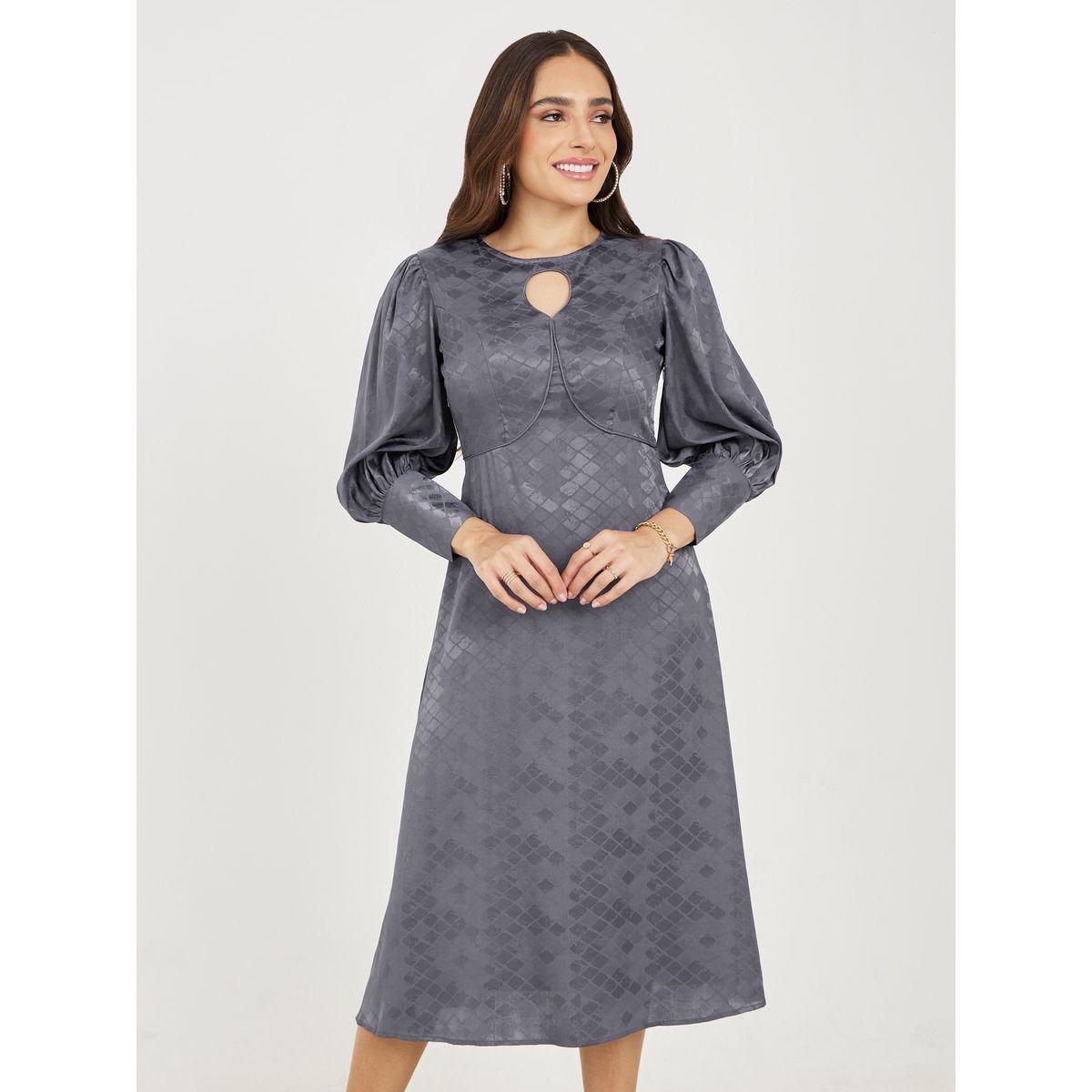 Styli Jacquard Keyhole Neck A-Line Midi Dress-women-clothing-dresses-image-2