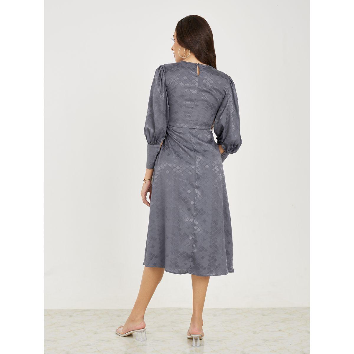 Styli Jacquard Keyhole Neck A-Line Midi Dress-women-clothing-dresses-image-4
