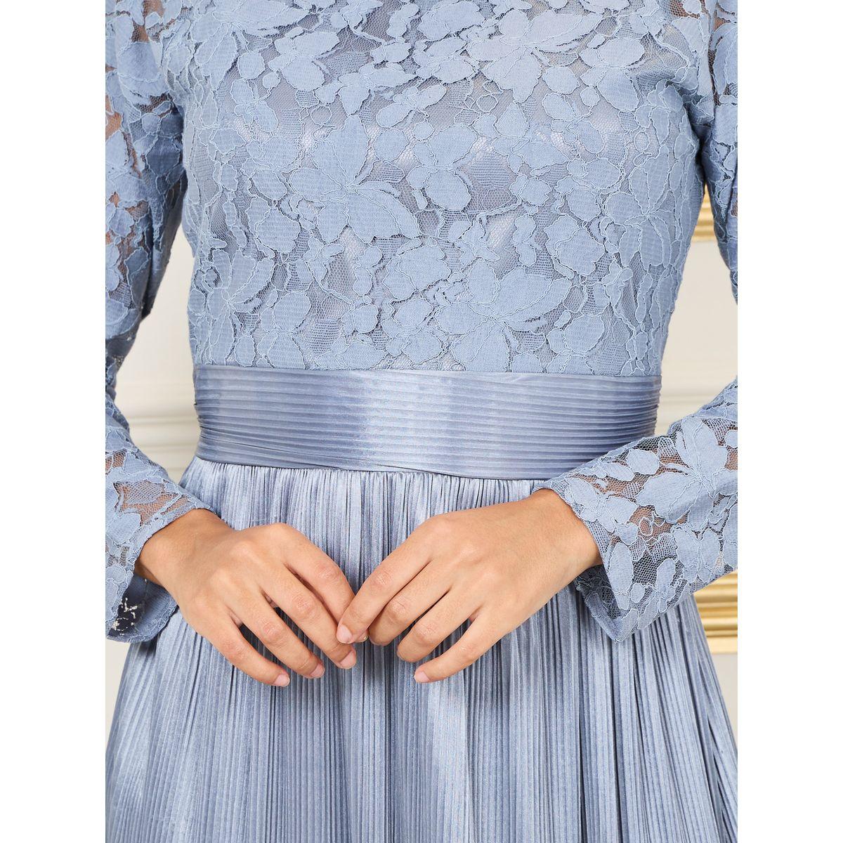 فستان ميدي بتفصيل ستيلي من الدانتيل من ساتان بليس A-line-women-clothing-dresses-image-3