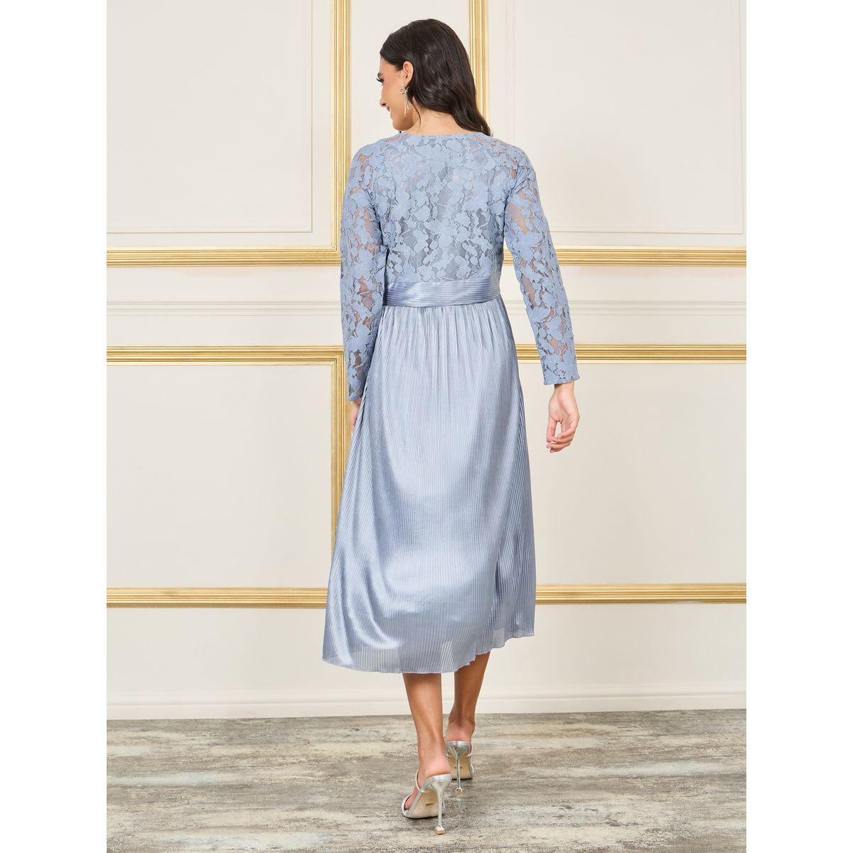 فستان ميدي بتفصيل ستيلي من الدانتيل من ساتان بليس A-line-women-clothing-dresses-image-4