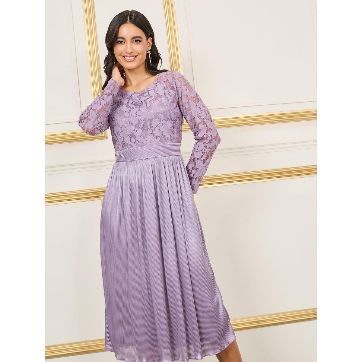 فستان ميدي بتفصيل ستيلي من الدانتيل من ساتان بليس A-line-women-clothing-dresses-image-1