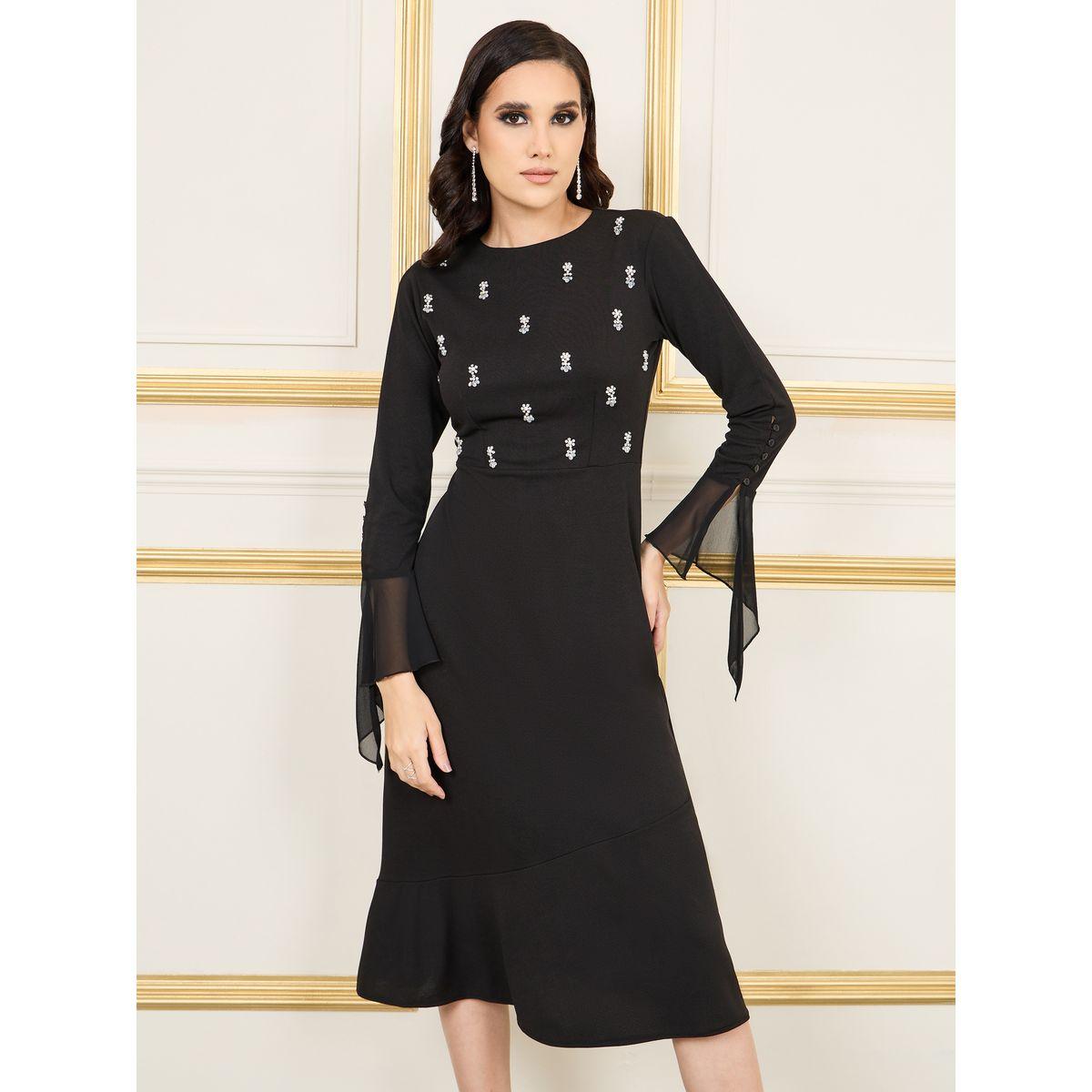 Styli Embellished Flute Sleeves Mermaid Midi Dress-women-clothing-dresses-image-2