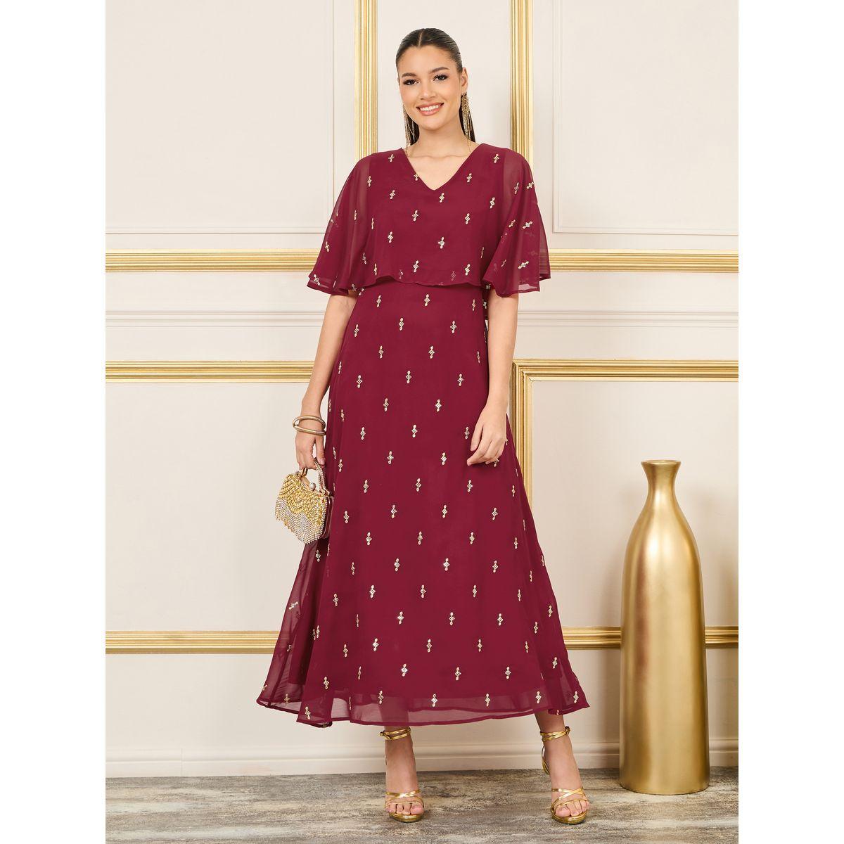 فستان طويل منمق باكمام رداء-women-clothing-dresses-image-1