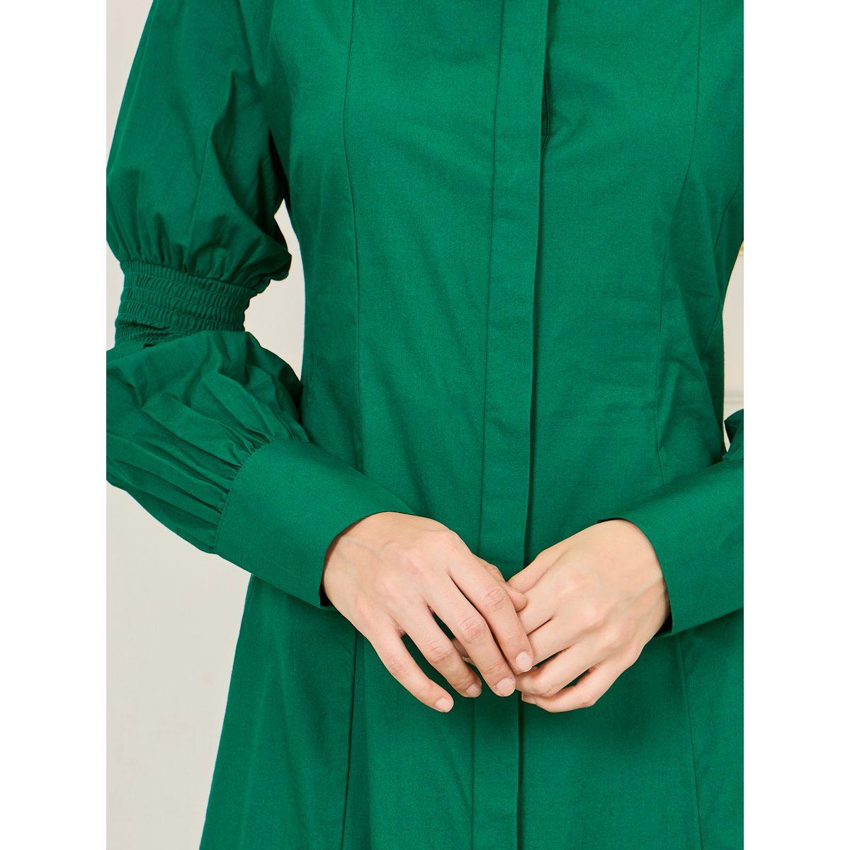 Styli Smocked Detail Sleeves A-Line Midi Shirt Dress-women-clothing-dresses-image-3