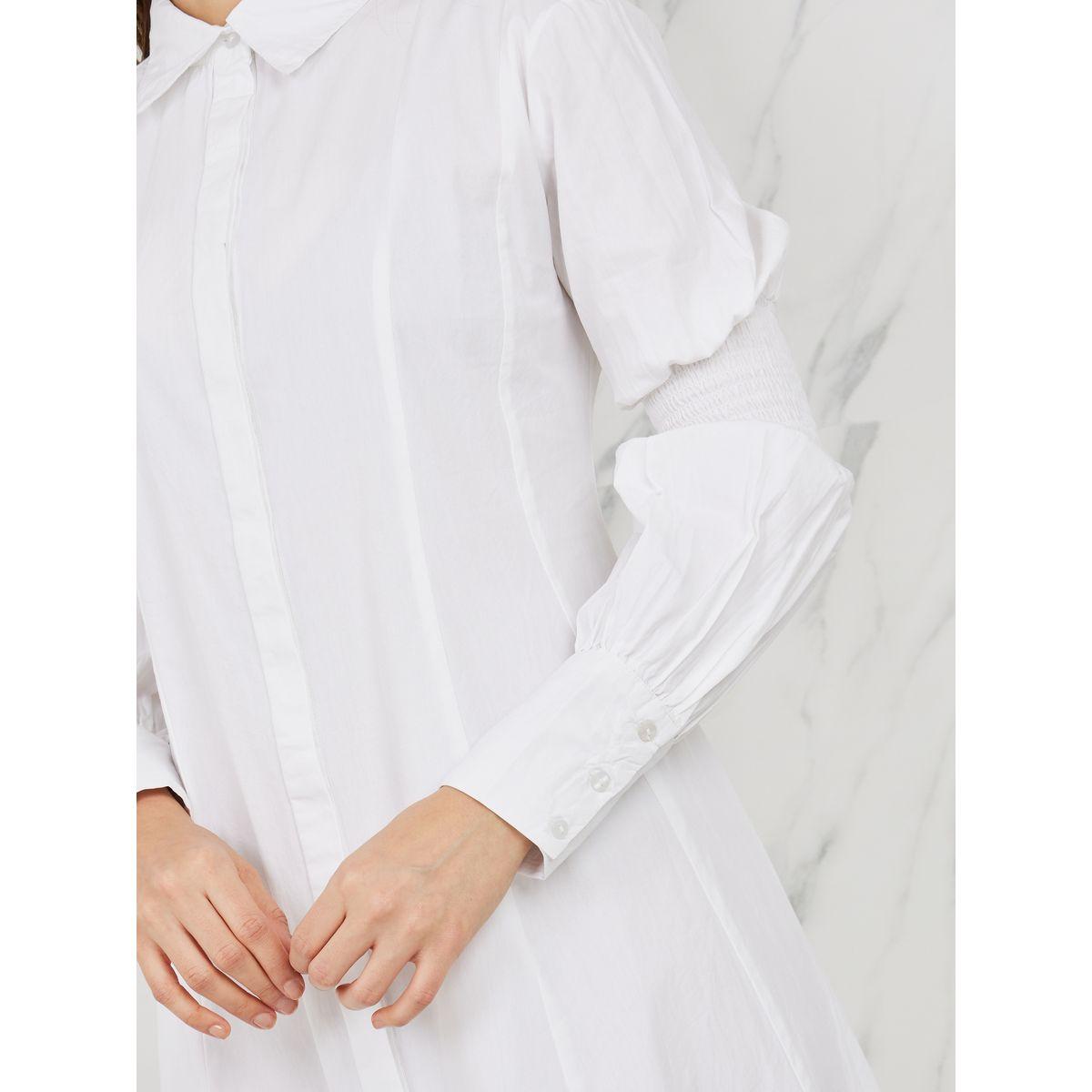Styli Smocked Detail Sleeves A-Line Midi Shirt Dress-women-clothing-dresses-image-3