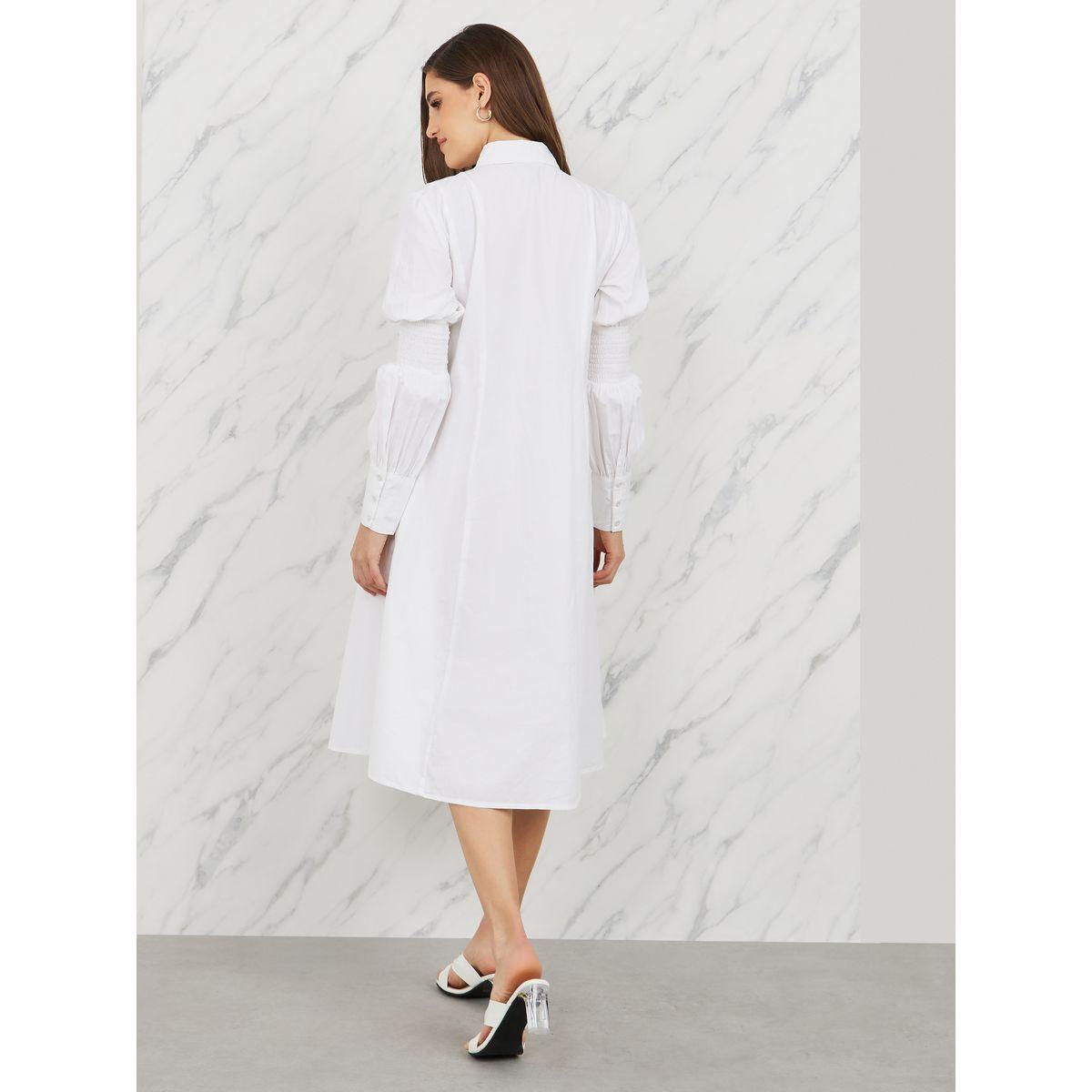 Styli Smocked Detail Sleeves A-Line Midi Shirt Dress-women-clothing-dresses-image-4