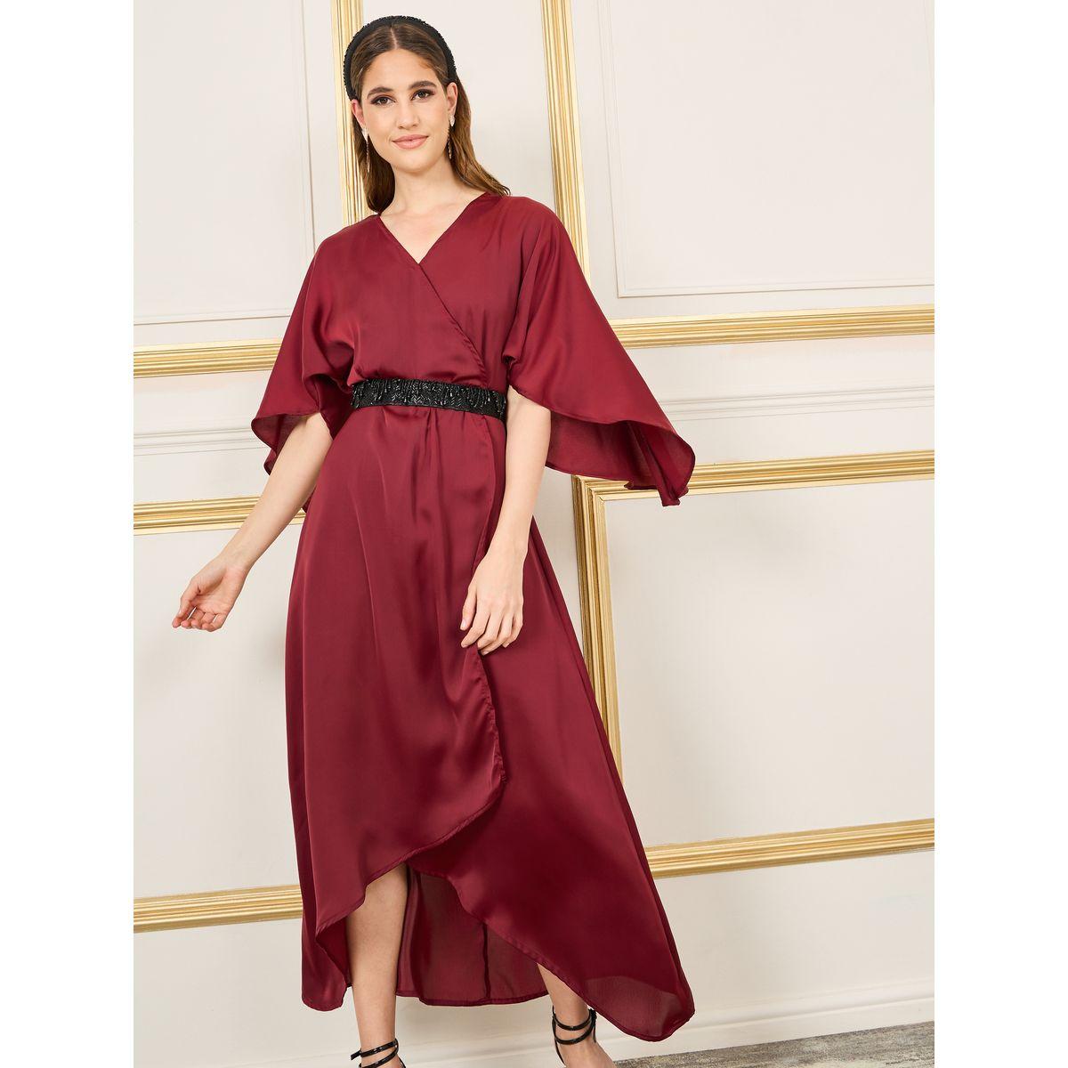 فستان ميدي ساتان مع حزام منمق بالخرز-women-clothing-dresses-image-1