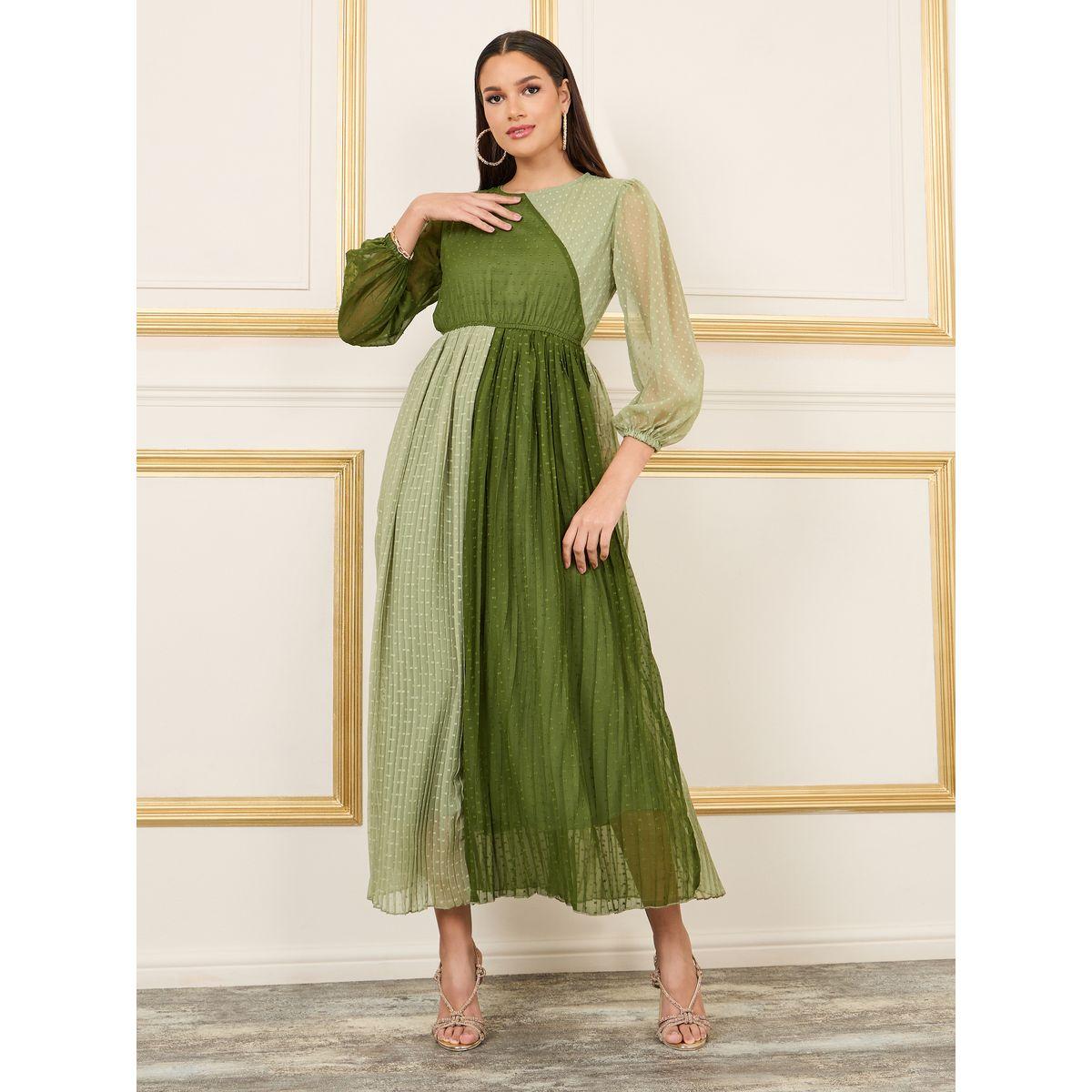 Styli Dobby Colorblock A-Line Maxi Dress-women-clothing-dresses-image-1